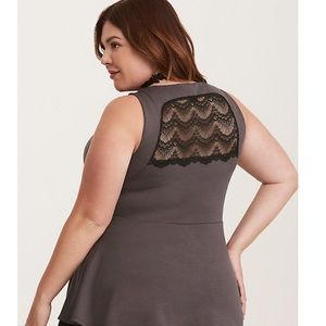 Torrid sz 00 Gray Zip-Front Lace Inset Peplum Tank